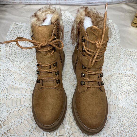 NWT Sand + Stone Faux Fur Ankle Boots Size 5 | Buckle & Zip - Picture 3 of 8